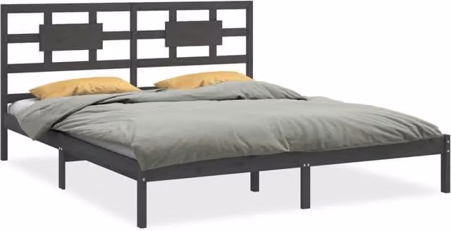 Berkfield Home Grey Solid Pine Wood Bed Frame W/D/H: 200 x 200 cm – 1