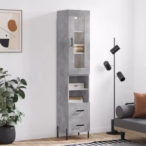 vidaXL Modern Highboard in Concrete Grey, W/D/H: 34.5 x 34 x 180 cm – 2