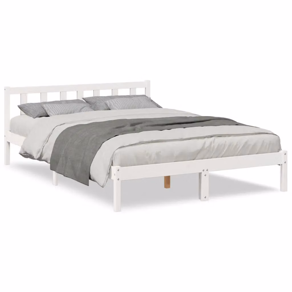 Berkfield Home Extra Long Solid Wood Pine Bed Frame in White W: 140 cm, D: 220 cm – 2