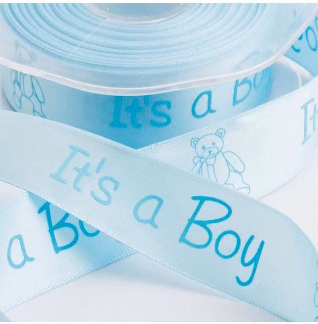 KDMD Its A Boy Light Blue Satin Ribbon with Teddy, Width: 2.5 cm, Length: 20 m