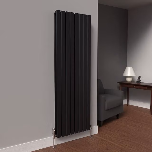 Lux Heat Flat Coloured Double Panel Vertical Radiator in Space Black, H: 160 cm, W: 56 cm
