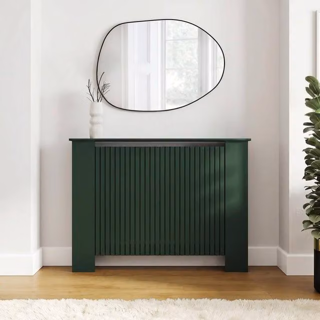 OHS Ribbed Medium Radiator Cover in Dark Green Matt Slatted Engineered Wood – 1