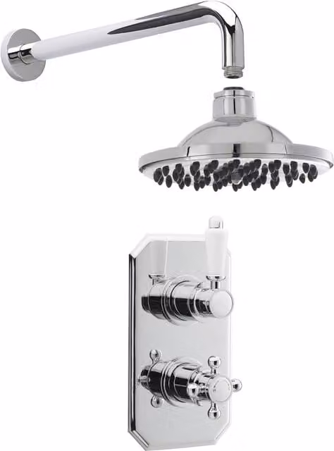 Balterley Traditional Concealed Twin Valve Shower Set with Overhead Shower and Rigid Column in Silver Chrome