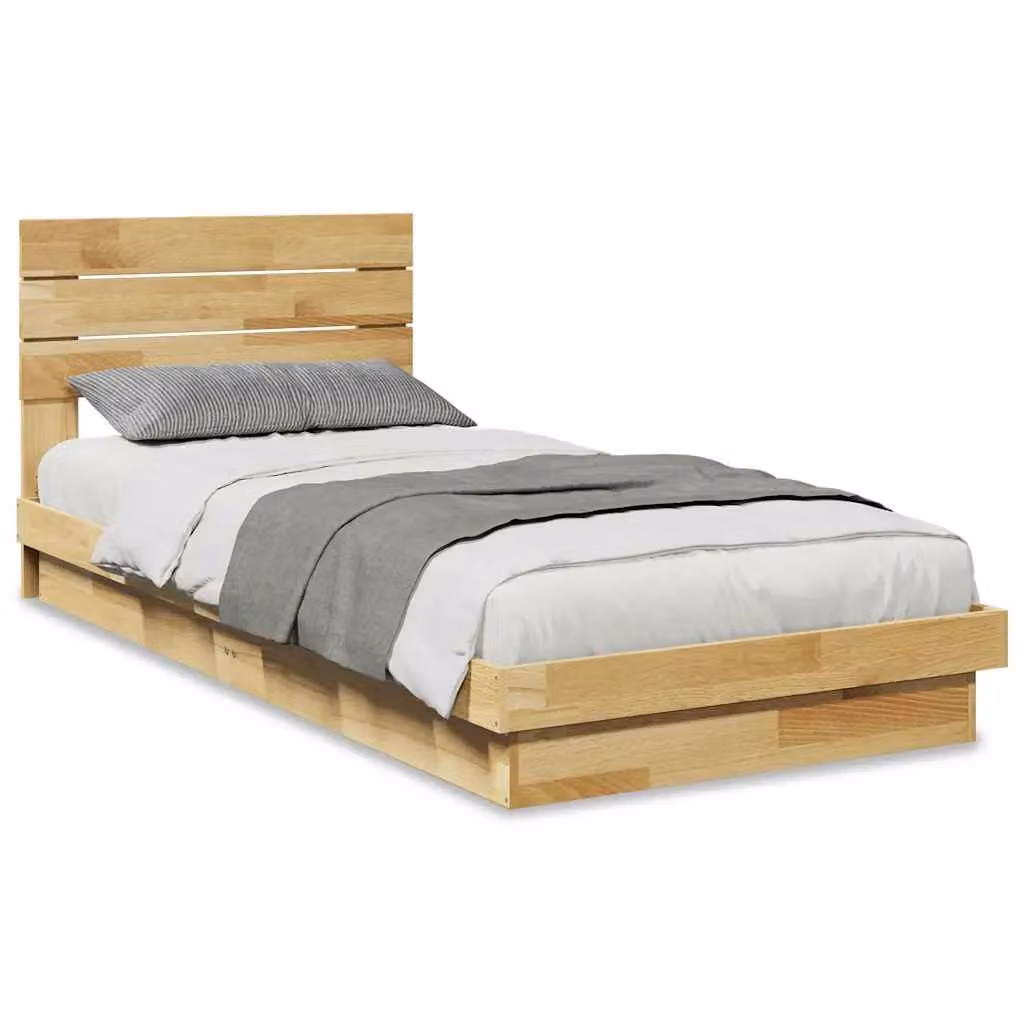 Berkfield Home Small Single Solid Wood Oak Bed Frame with Headboard in Brown, W: 75 cm, L: 190 cm – 2