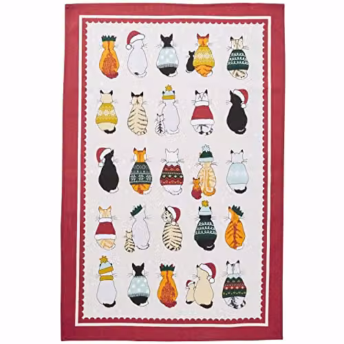 Ulster Weavers Christmas Cats in Waiting Graphic Print Cotton Tea Towel in Red – 4