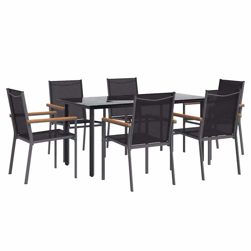 Berkfield Home 7 Piece Modern Garden Dining Set in Black Textilene and Steel – 3