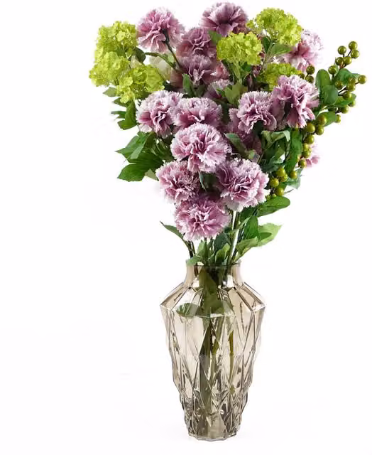 Pink Carnation Geometric Glass Vase in Transparent, Pink, Brown and Green, W/D/H: 30 x 30 x 20 cm