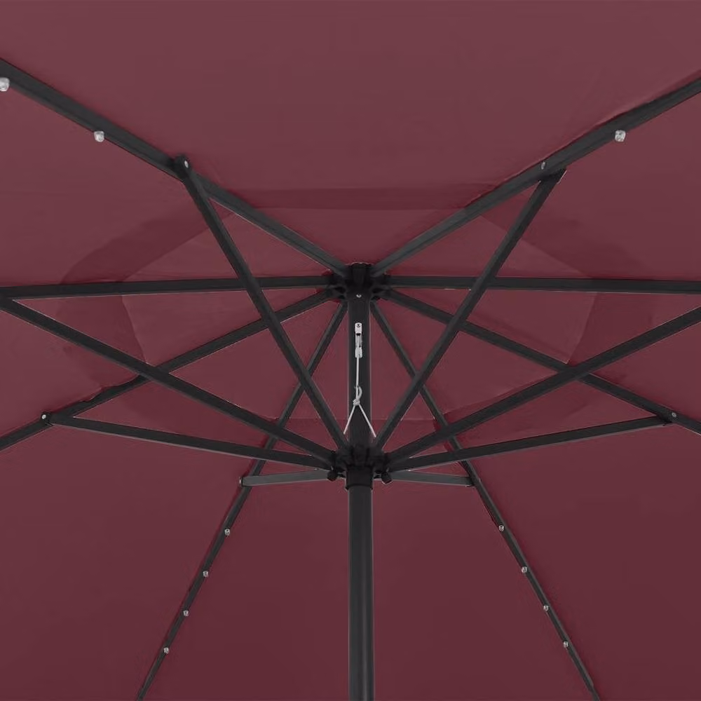 Berkfield Home Outdoor Parasol with LED Lights and Metal Pole, Bordeaux Red, Diameter: 400 cm – 2