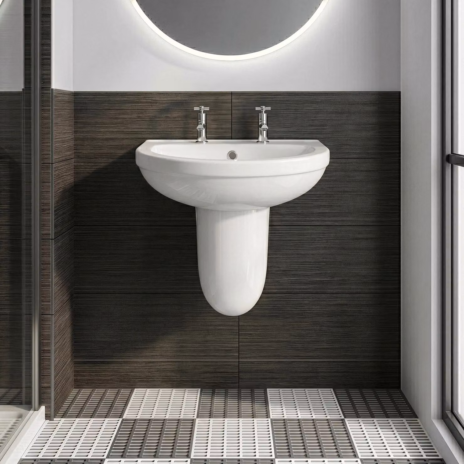 Balterley Round 1 Tap Hole Basin with Semi Pedestal, White, W: 55 cm, D: 49.8 cm, H: 55 cm – 5