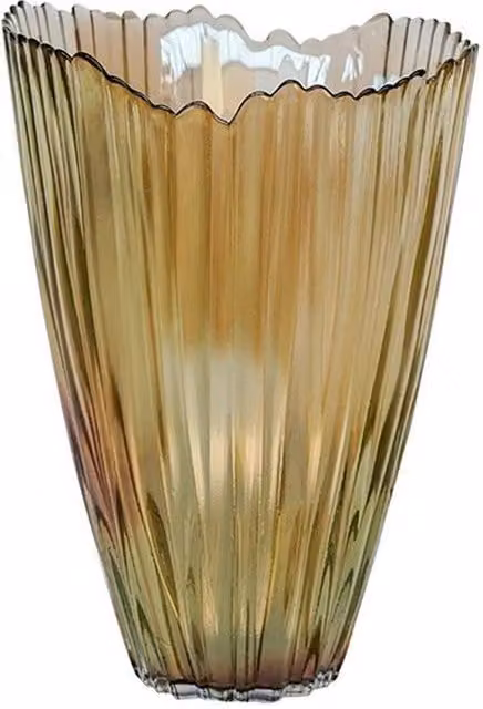 Lemon Pavilion Furniture and Decor Mocha Rippled Glass Vase, Brown, W: 14.5 cm, D: 14.5 cm, H: 25 cm – 1