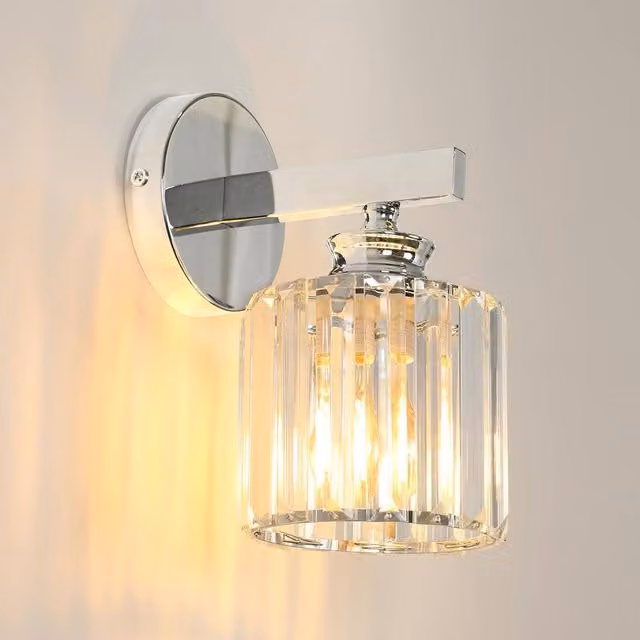 Goeco Modern Round Crystal Wall Light in Silver with E27 Fitting