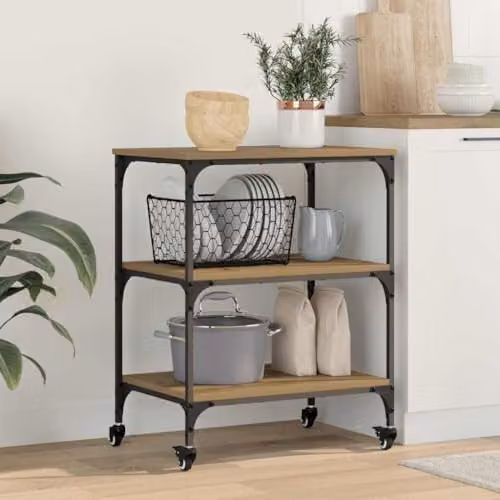 vidaXL Industrial Kitchen Trolley in Brown with Castors, W/D/H: 60 x 41 x 76 cm – 2