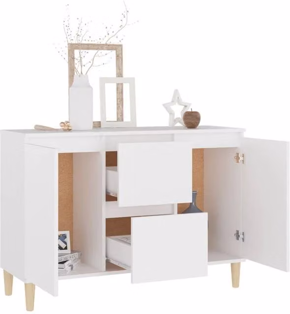 Berkfield Home White Scandinavian Sideboard in Engineered Wood, W/D/H: 103.5 x 35 x 70 cm