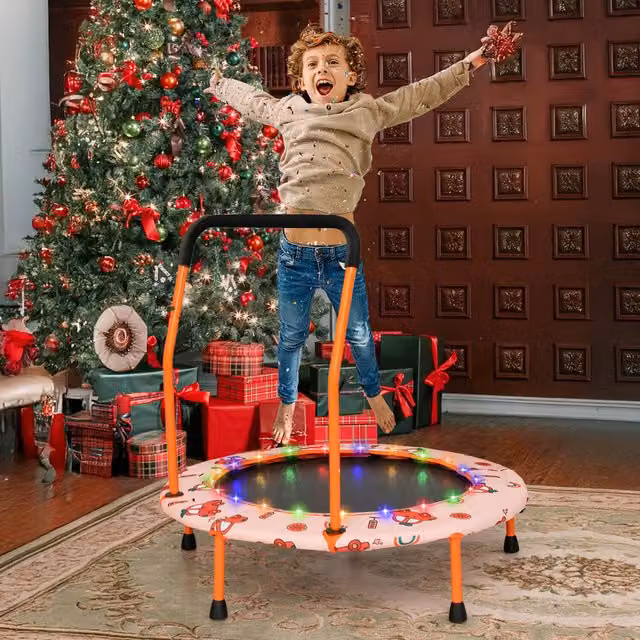 COSTWAY Mini Trampoline with LED Lights, Orange, Diameter: 92 cm