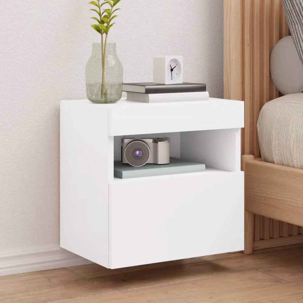 Berkfield Home Modern White TV Wall Cabinets with LED Lights, 2 Pack, W/D/H: 40 x 30 x 40 cm – 1