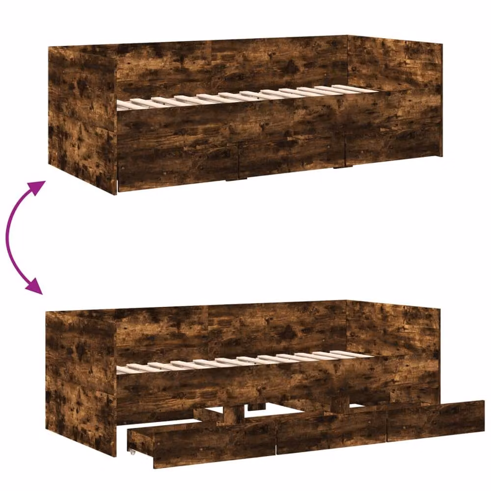 Berkfield Home Versatile Daybed with Drawers in Smoked Oak Brown, W/D/H: 200 x 90 x 65 cm – 4