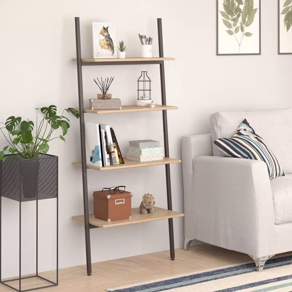 Berkfield Home 4-Tier Industrial Ladder Leaning Shelf in Brown and Black, W/D/H: 64 x 34 x 150.5 cm – 2