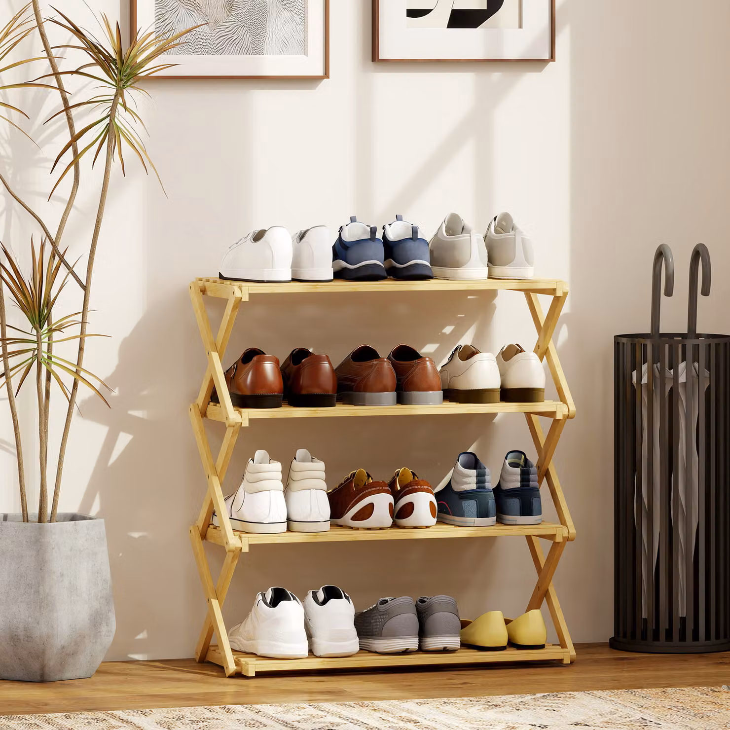 HOMCOM 4-Tier Bamboo Shoe Rack in Beige – 2