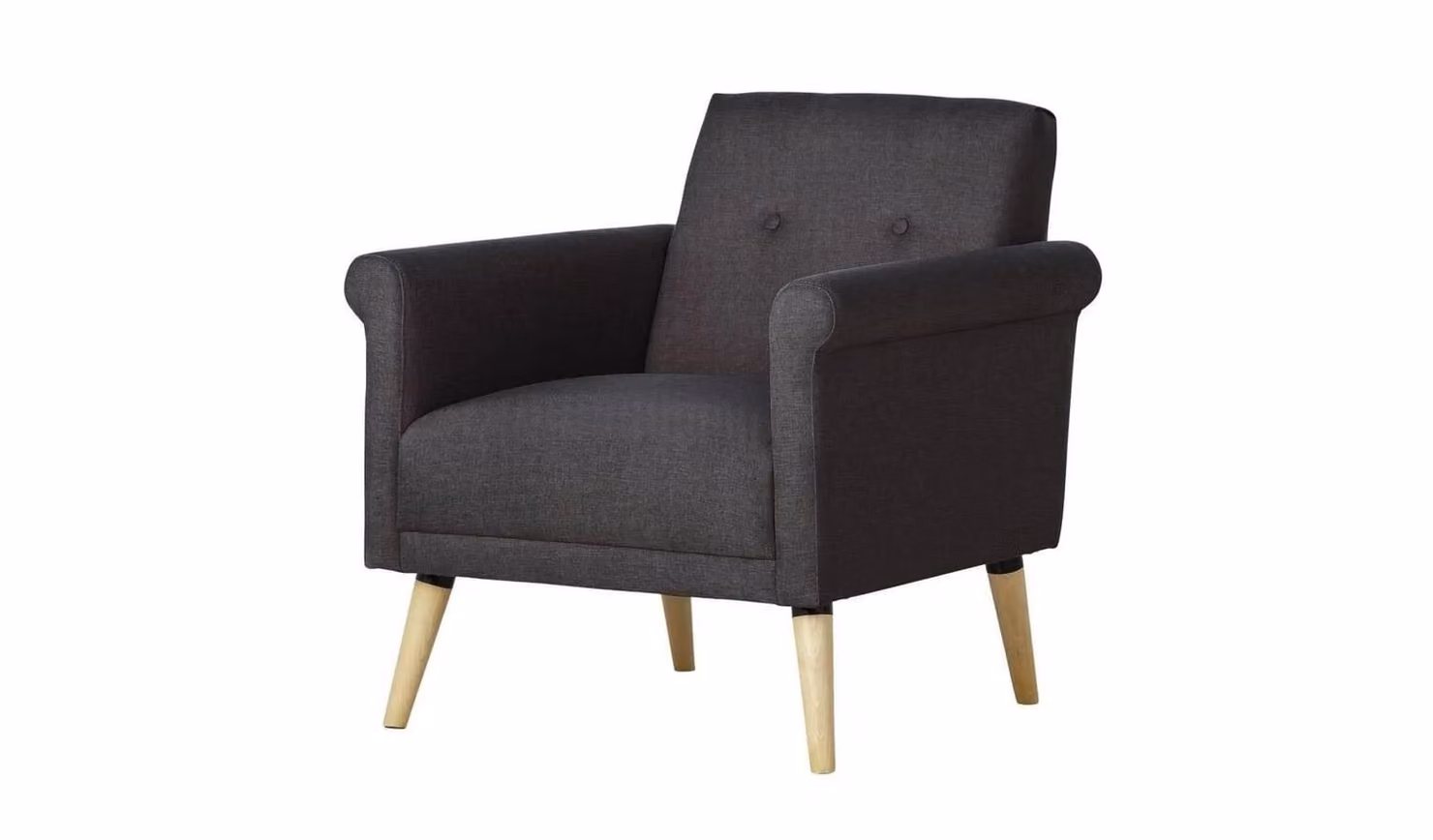 Evie Mid-Century Armchair in Charcoal Grey Fabric with Foam Filling