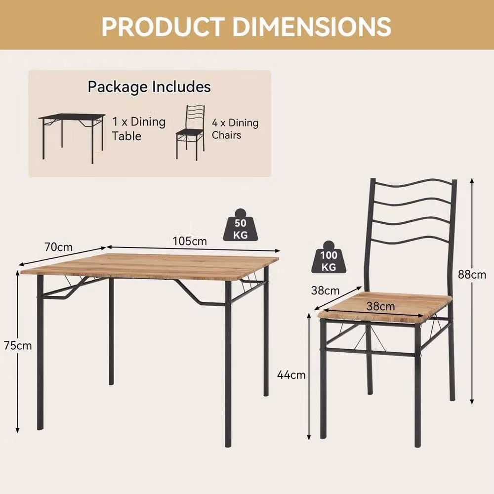 Kelvenix Modern 5 Piece Compact Dining Table and Chair Set in Brown and Black – 2