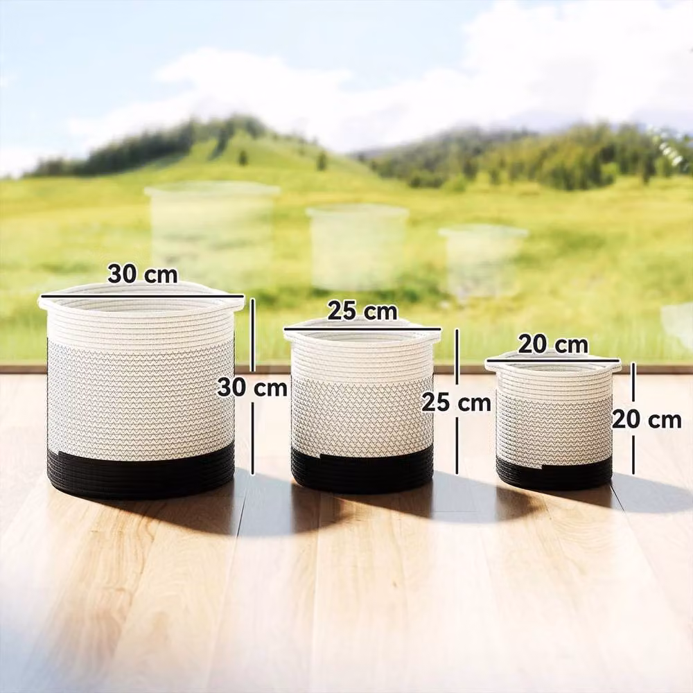 KORVIXA Handwoven Cotton Plant Pot Set in White – 2