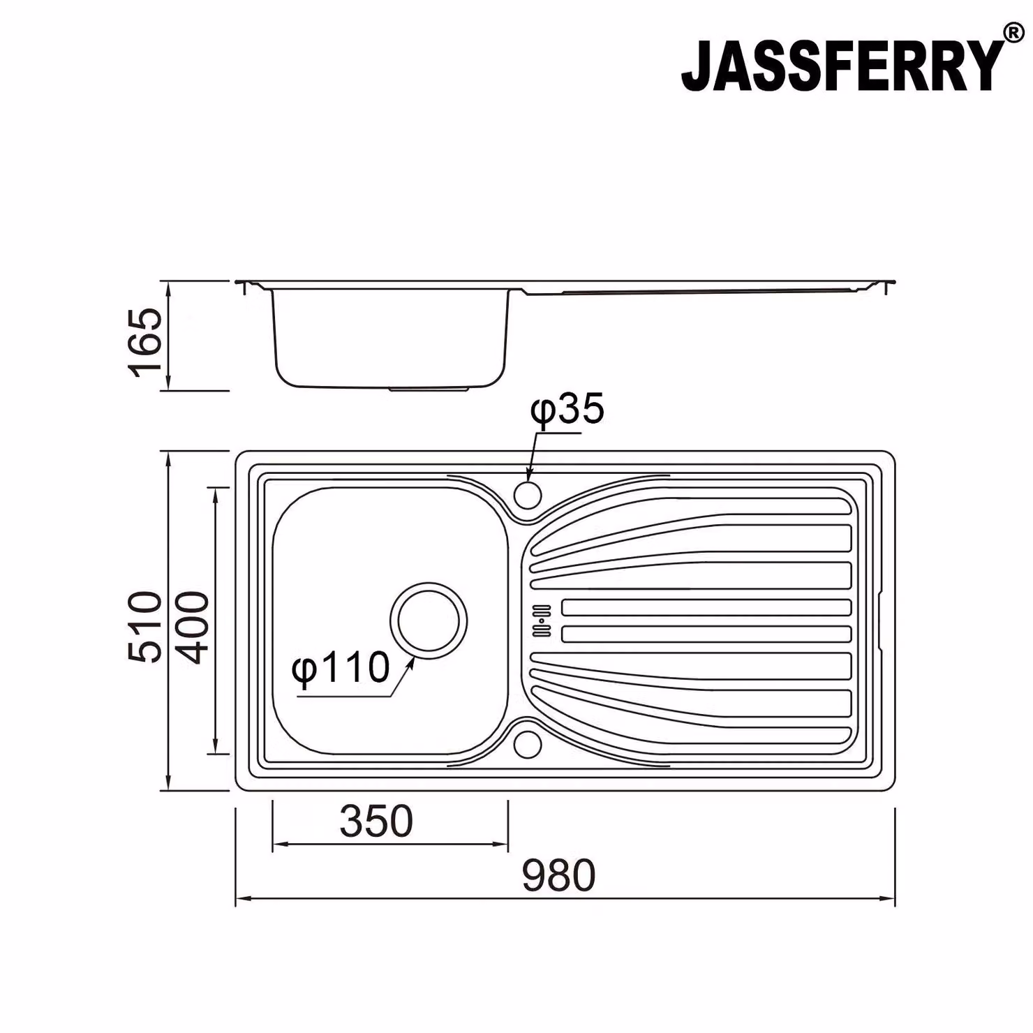 JASSFERRY Reversible Kitchen Sink with Top Overflow Hole Design in Silver – 2