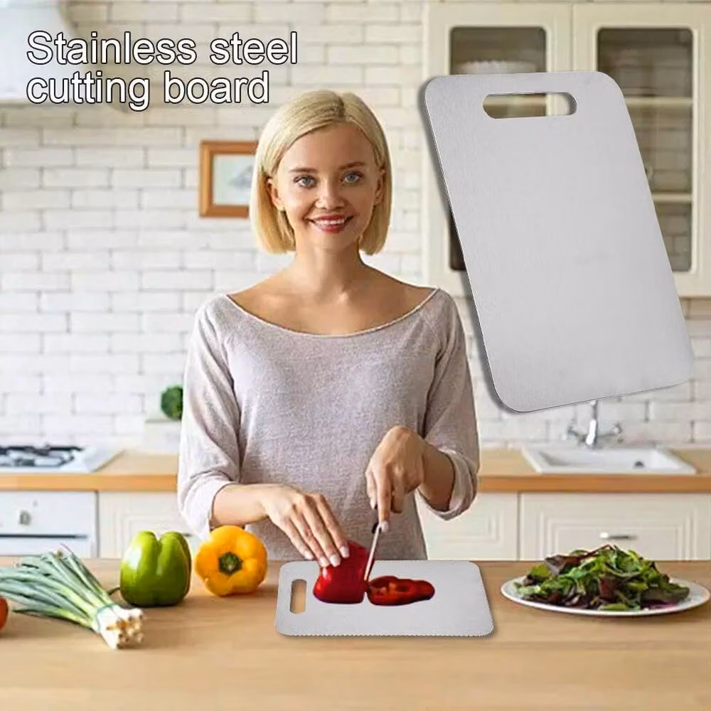 PAWNORA Reversible Rectangular Stainless Steel Cutting Board in Silver, W: 29.5 cm, D: 19 cm – 4