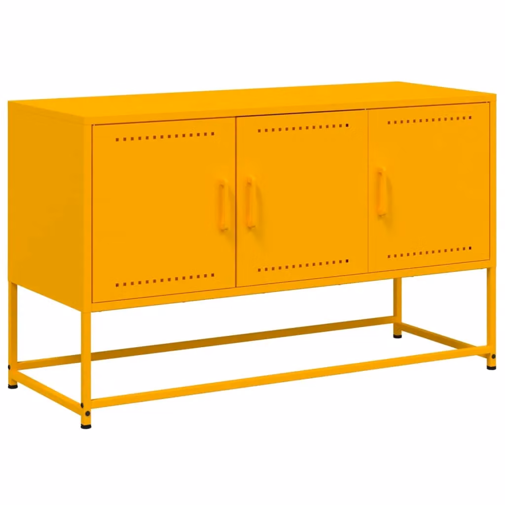 Berkfield Home Industrial Metal TV Cabinet in Matt Yellow, W/D/H: 100.5 x 39 x 60.5 cm – 2