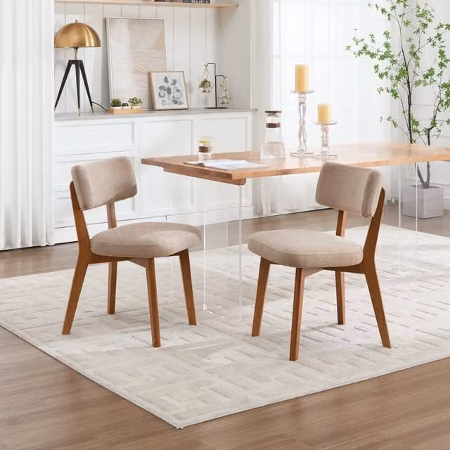 Matteo Mid-Century Modern Dining Chairs, Set of 2, Beige Fabric and Rubberwood – 1