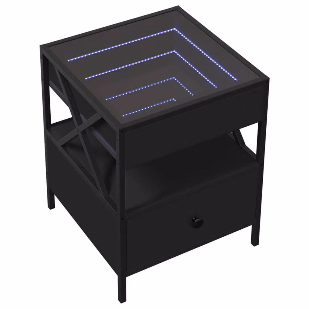 Berkfield Home Infinity LED Bedside Table in Black with Mirror Top, W/D/H: 40 x 40 x 51 cm – 1