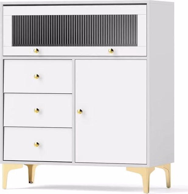 KORVIXA Modern Grey and White Freestanding Storage Cabinet for Bedroom or Hallway