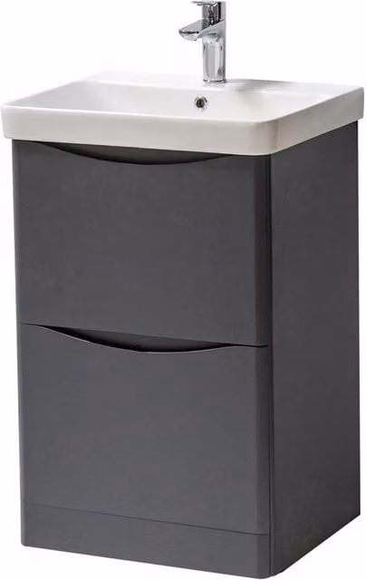 Clifton Matt Graphite Floor Standing 2-Drawer Bathroom Unit with Ceramic Basin, Width: 500 mm, Height: 84 cm, Depth: 46 cm