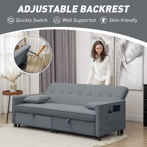 HOMCOM Reversible L-Shaped 3 Seater Sectional Sofa Bed in Grey with Scatter Cushions – 4