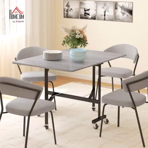 HOMCOM Mobile Drop Leaf Table with Castors, Grey, W/D/H: 120 x 80 x 73 cm – 2