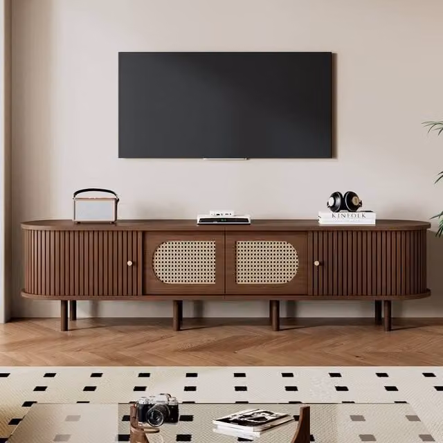 Merax Retro Dark Walnut TV Unit with Tambour Roller Doors for up to 80 Inch TVs, W/D/H: 180 x 40 x 40 cm