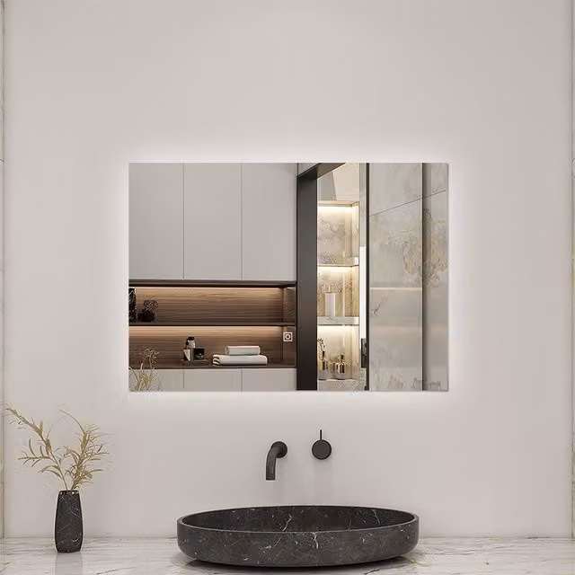 AicaBathroom Modern Rectangular Backlit LED Wall Mirror with Touch Switch, White, Width: 80 cm