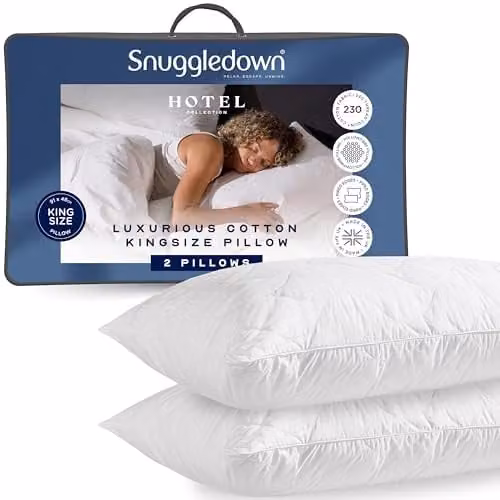 Snuggledown 2 Pack Firm Cotton Quilted Kingsize Pillows in White, W/D/H: 91 x 48 cm
