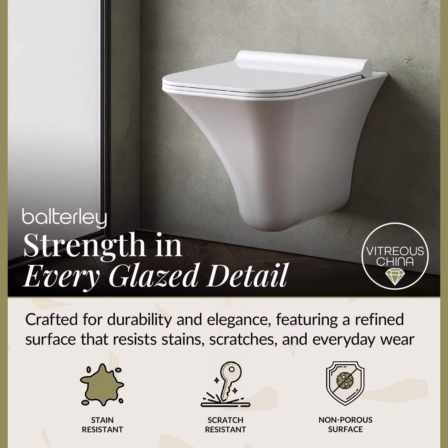 Balterley Summit Rimless Wall Hung Ceramic Toilet Pan with Soft Close Seat, White, W: 35.5 cm, D: 48.0 cm, H: 2.0 cm – 2