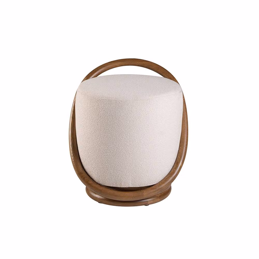 Angel Cerda White Fabric Pouffe with Walnut-Coloured Wood Base, W/D/H: 52 x 47 x 54 cm – 2