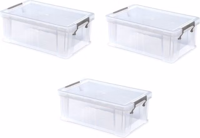 Whitefurze 10L Clear Stacking Storage Box with Clip Lock Lid, W: 40 cm, D: 26 cm, H: 15 cm