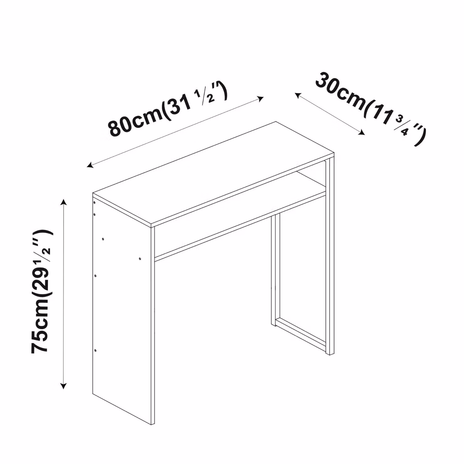 EONLION Black Wooden and Steel Console Display Table with Storage Shelf, W: 80 cm, H: 75 cm, D: 30 cm – 2