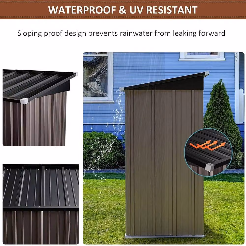 FLAVORA Heavy Duty Pent Garden Storage Shed in Brown, Galvanised Steel Metal Construction – 4
