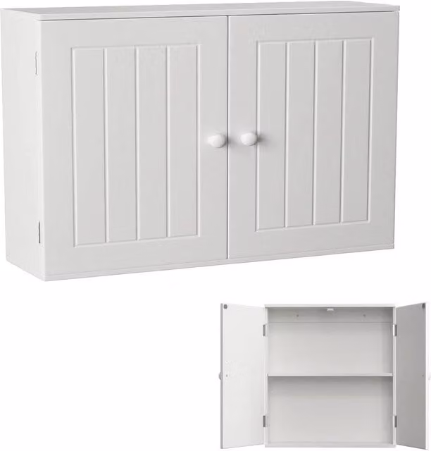 NESTLUNE White Matt Wall Mounted Bathroom and Kitchen Storage Cabinet with 2 Hinged Doors – 1