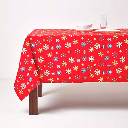 Homescapes Rectangular Cotton Christmas Tablecloth in Red, White, Yellow and Blue, W/D/H: 137 x 178 cm – 3