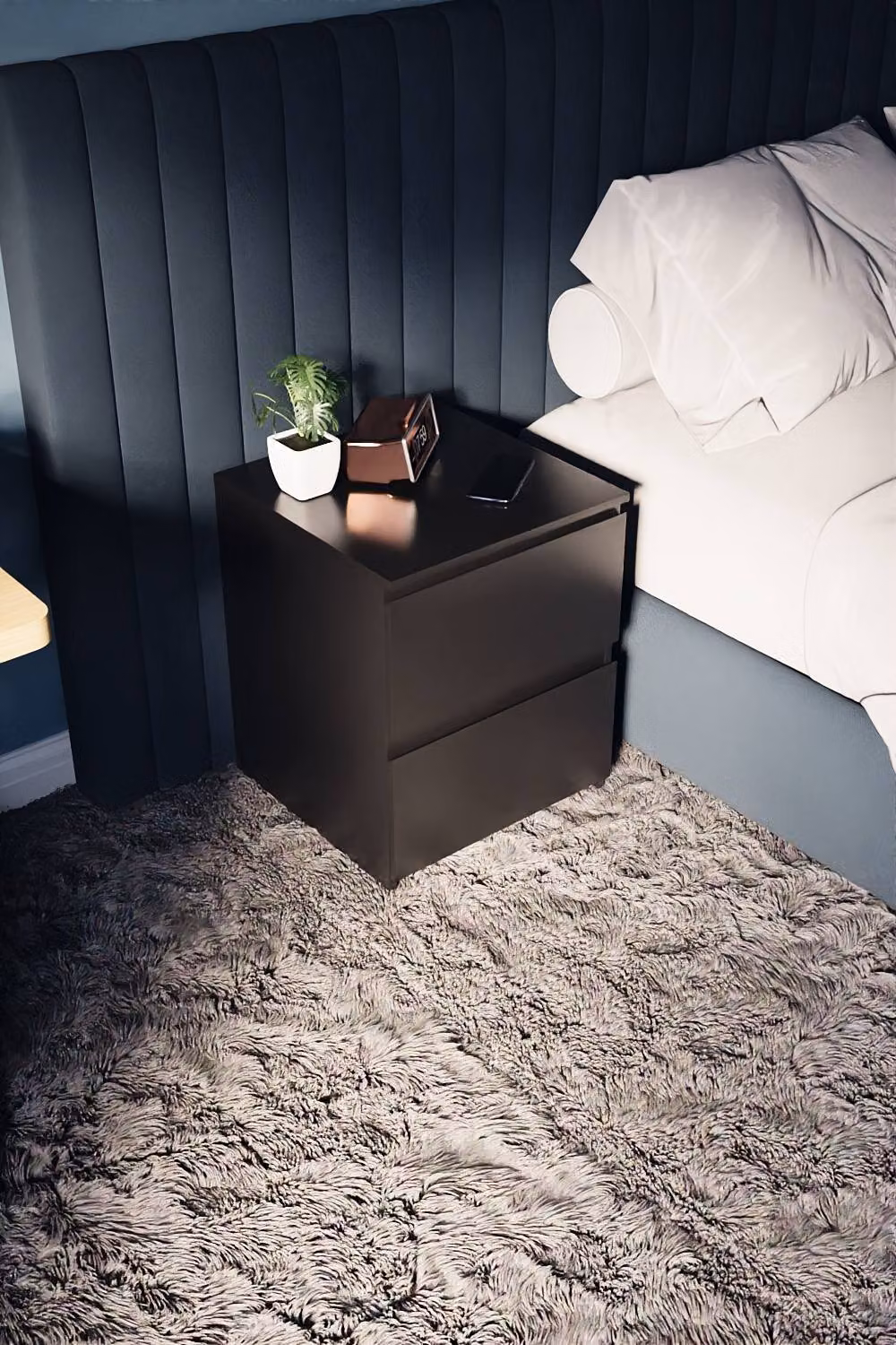 HD Designs Denver 2 Drawer Bedside Chest of Drawers in Black – 4