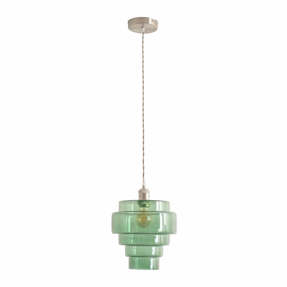 ValueLights Lane 5 Tier Layered Glass Ceiling Pendant Light in Green with Brushed Chrome Finish – 2