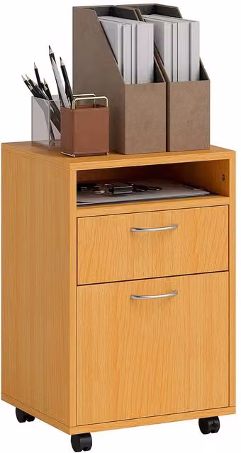 Rolipo Lockable 2-Drawer Filing Cabinet and Printer Stand with Open Shelf, Brown – 1