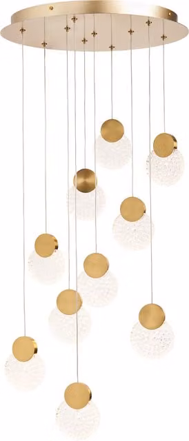 Litecraft Visconte Oskar 10 Light LED Glass Cluster Pendant in Satin Brass