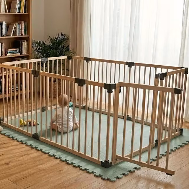 Safetots Hexagonal Wooden Play Den with Soft Foam Play Mat, Dusty Blue and Natural, W/D/H: 180 x 150 x 80 cm