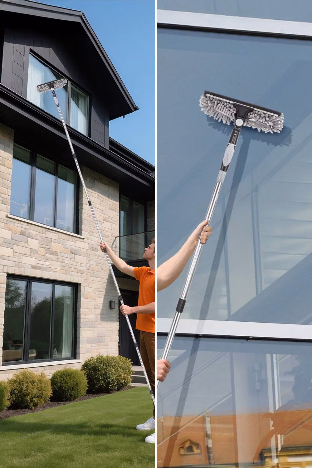 Living and Home 2-in-1 Window Squeegee Cleaner Kit and Mop with 10 Extension Poles, Grey – 7
